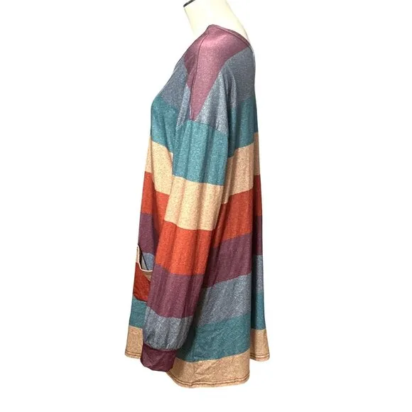 CCC Colorful Striped Cardigan With Front Pockets Lightweight Stretch Open Front