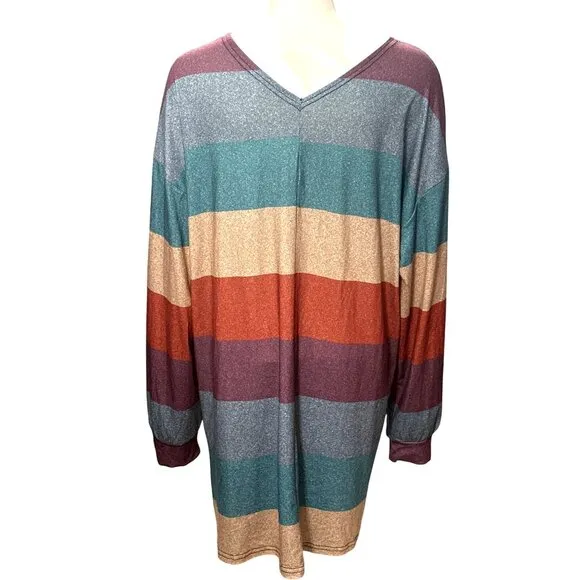 CCC Colorful Striped Cardigan With Front Pockets Lightweight Stretch Open Front