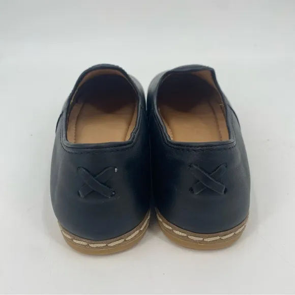Charix Black Leather Slip On Loafer Flats Size 38