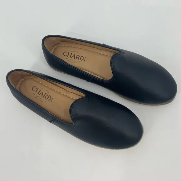 Charix Black Leather Slip On Loafer Flats Size 38