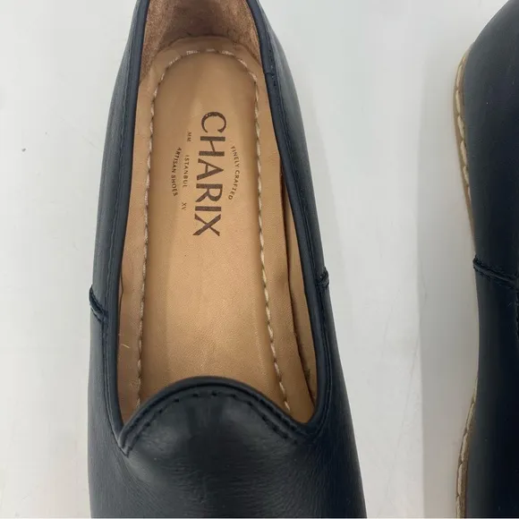 Charix Black Leather Slip On Loafer Flats Size 38