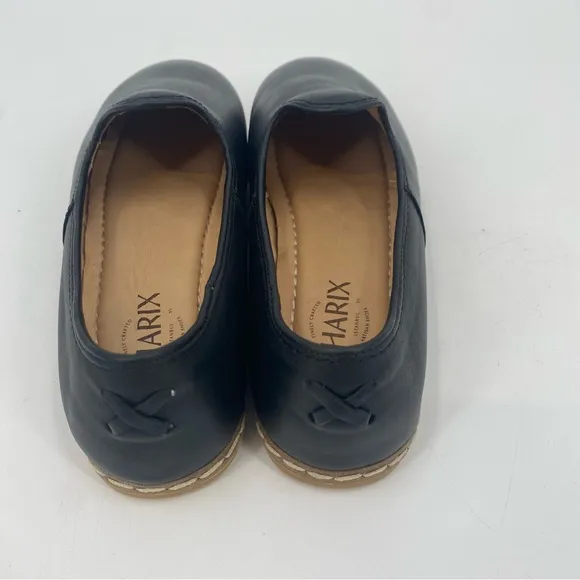 Charix Black Leather Slip On Loafer Flats Size 38