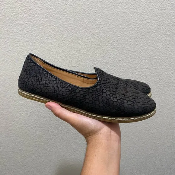 Charix Wild Black Leather Slip On Flats Loafer Shoes Women's Size 8