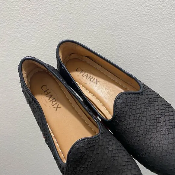 Charix Wild Black Leather Slip On Flats Loafer Shoes Women's Size 8