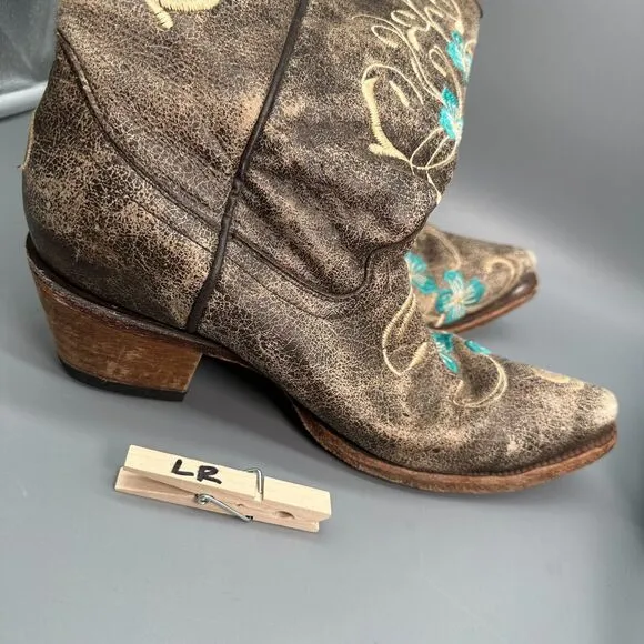 Circle G Women's 7.5 Brown Cowhide Floral Western Boots Mid-Calf Pull On Cowboy