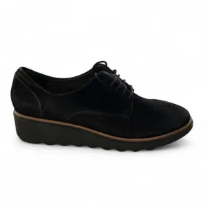 Clarks Black Suede Oxford Platform Lace-Up Shoes Ultimate Comfort Size 11M