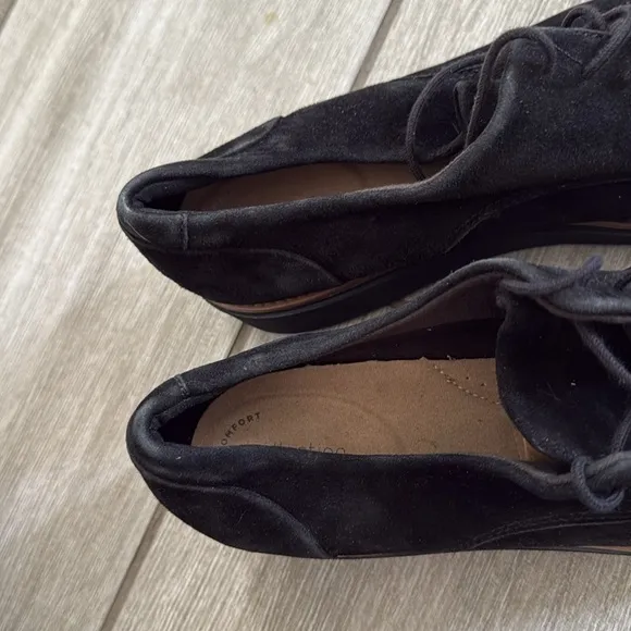 Clarks Black Suede Oxford Platform Lace-Up Shoes Ultimate Comfort Size 11M