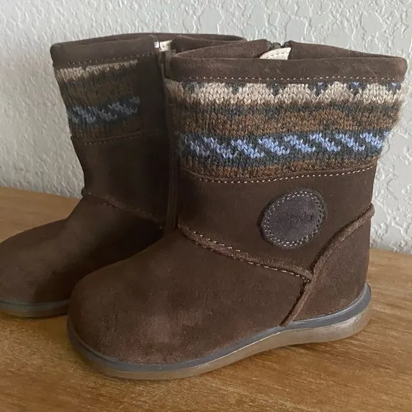 CLARKS NEW FIRST SHOES BABY GIRL MUSHROOM SUEDE ZIP-UP BOOTS US 5.5