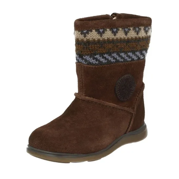 CLARKS NEW FIRST SHOES BABY GIRL MUSHROOM SUEDE ZIP-UP BOOTS US 5.5