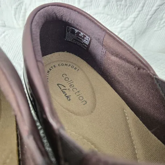 Clarks Womens Cora Braid Straps Maroon Red Leather Clogs Shoes 7