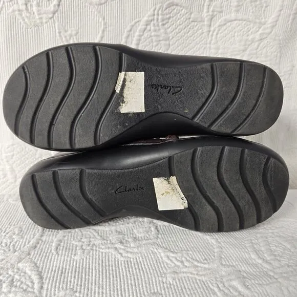 Clarks Womens Cora Braid Straps Maroon Red Leather Clogs Shoes 7