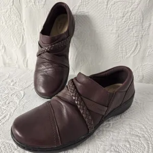 Clarks Womens Cora Braid Straps Maroon Red Leather Clogs Shoes 7