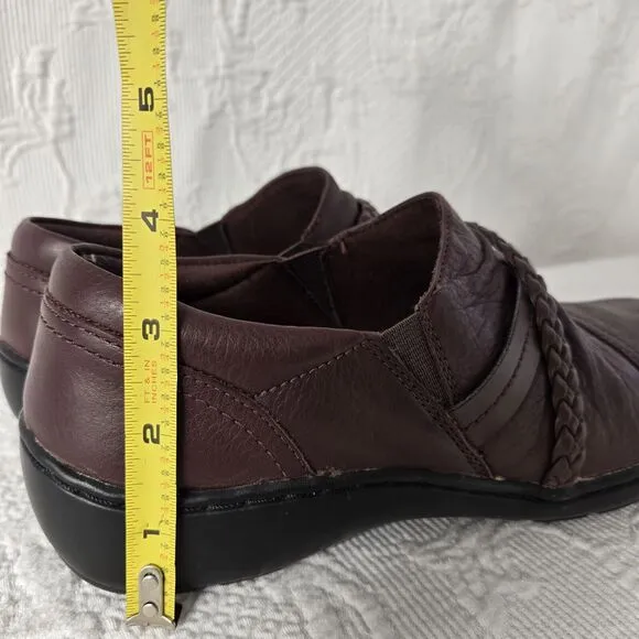 Clarks Womens Cora Braid Straps Maroon Red Leather Clogs Shoes 7