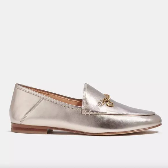 Coach Hanna Loafer Champagne and Gold Metallic Leather Shoes Size 8.5