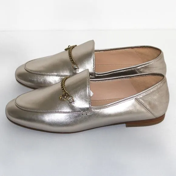 Coach Hanna Loafer Champagne and Gold Metallic Leather Shoes Size 8.5
