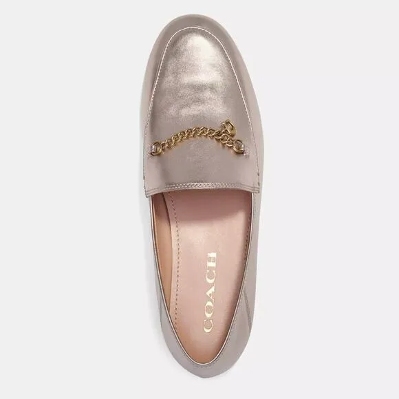 Coach Hanna Loafer Champagne and Gold Metallic Leather Shoes Size 8.5