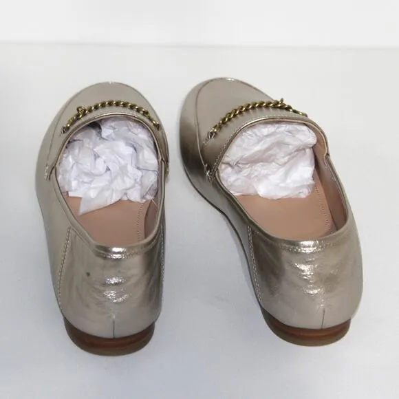 Coach Hanna Loafer Champagne and Gold Metallic Leather Shoes Size 8.5