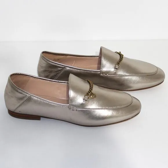 Coach Hanna Loafer Champagne and Gold Metallic Leather Shoes Size 8.5