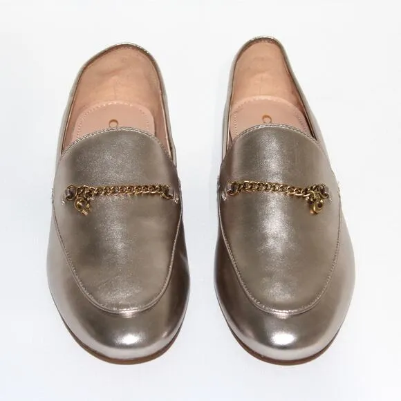 Coach Hanna Loafer Champagne and Gold Metallic Leather Shoes Size 8.5