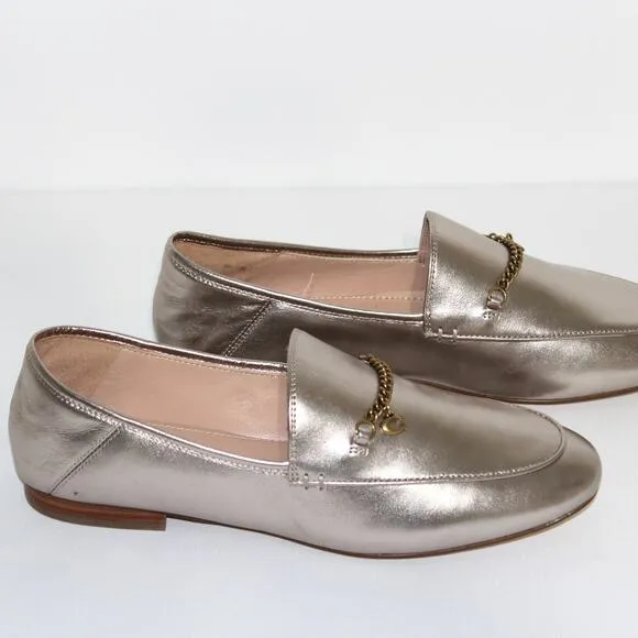Coach Hanna Loafer Champagne and Gold Metallic Leather Shoes Size 8.5