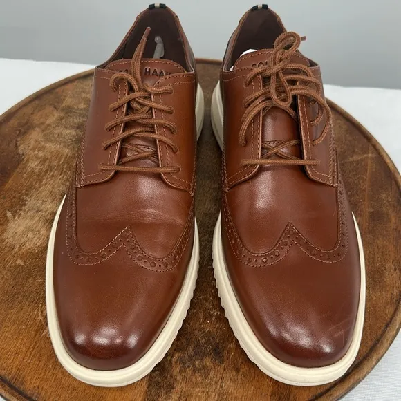 Cole Haan Shoes Mens 11 Wide Grand  Wingtip Oxford British Tan Leather Lace Up