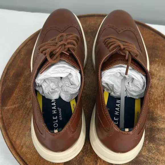 Cole Haan Shoes Mens 11 Wide Grand  Wingtip Oxford British Tan Leather Lace Up
