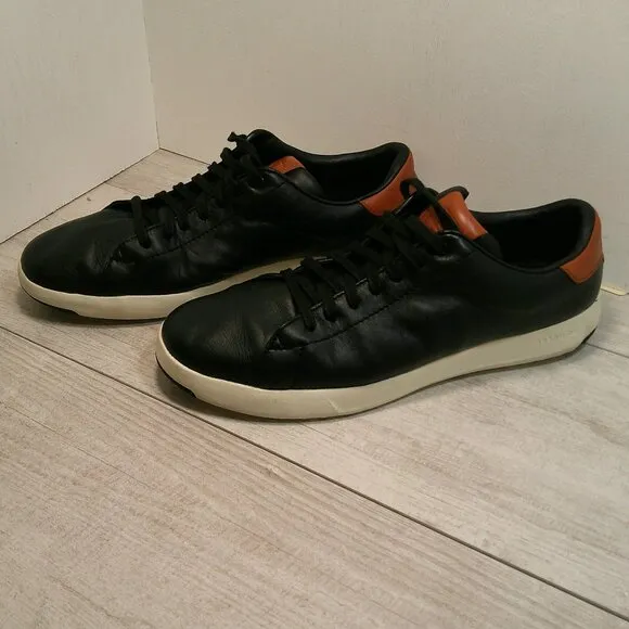 Cole Hann Men's GrandPro  Lace up Black Leather Tennis Sneaker Size 11