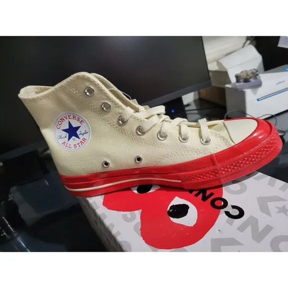 Converse Chuck Taylor All Star 70 Hi Comme Garcons PLAY Egret Red Mid Men's 5.5