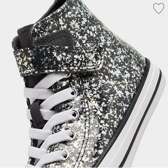 Converse Shinefetti Glitter black high top shoes easy on NWT girls 3