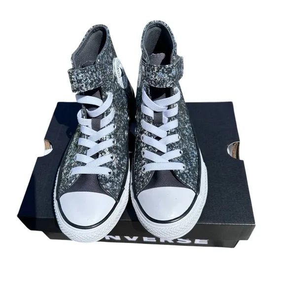 Converse Shinefetti Glitter black high top shoes easy on NWT girls 3