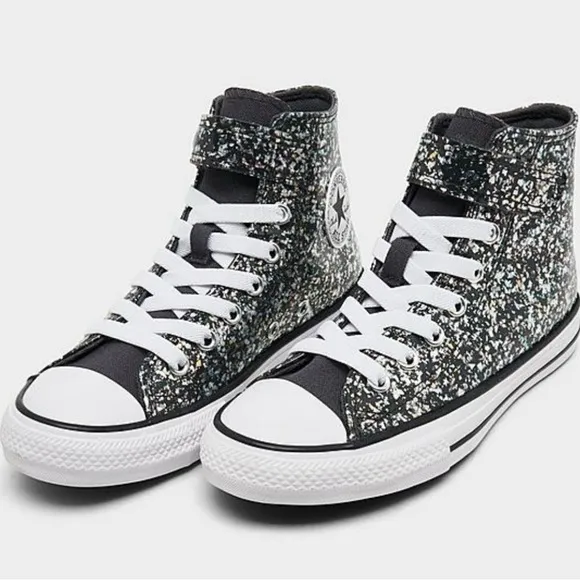Converse Shinefetti Glitter black high top shoes easy on NWT girls 3