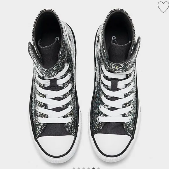 Converse Shinefetti Glitter black high top shoes easy on NWT girls 3