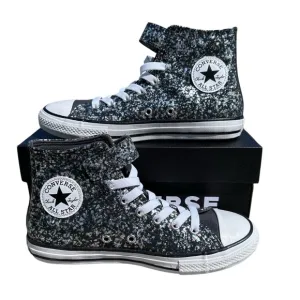 Converse Shinefetti Glitter black high top shoes easy on NWT girls 3