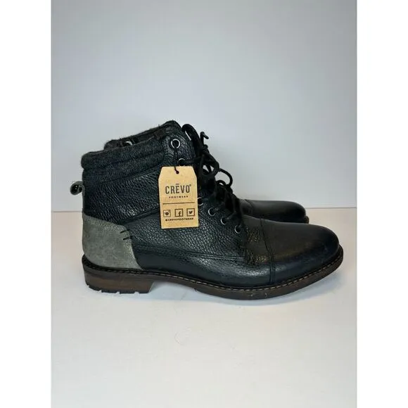 Crevo Men's Canton CV1825-001 Size 9.5 Black Leather Ankle Boots NEW