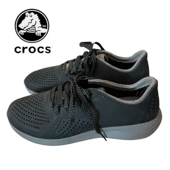 CROCS LiteRide Men's 204967 Black Gray Lace-up Tennis Shoes Sneakers 8
