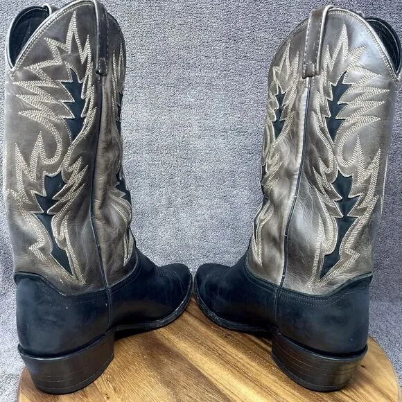 DAN POST Cowboy Western Boots 16809 Leather Black Brown Men's Sz 9 EW EXTRA WIDE