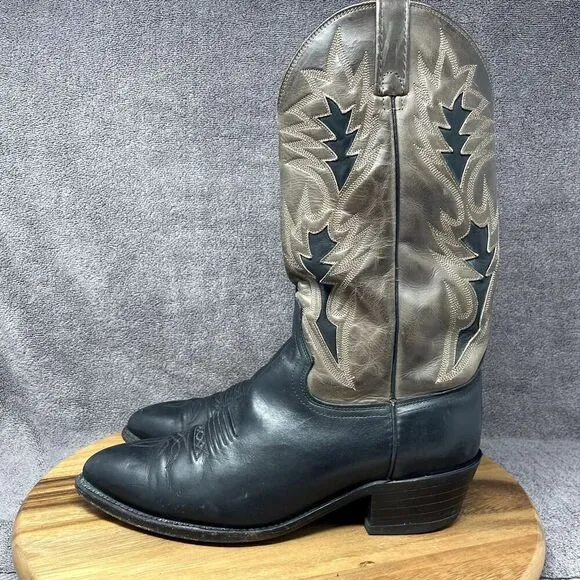 DAN POST Cowboy Western Boots 16809 Leather Black Brown Men's Sz 9 EW EXTRA WIDE
