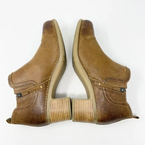 Dansko Brown Burnished Leather Ankle Booties Women's Size EU 42 EUC Side Zip