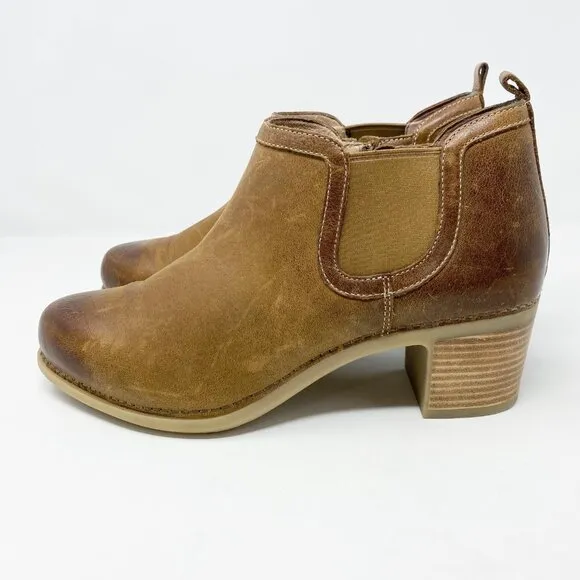 Dansko Brown Burnished Leather Ankle Booties Women's Size EU 42 EUC Side Zip