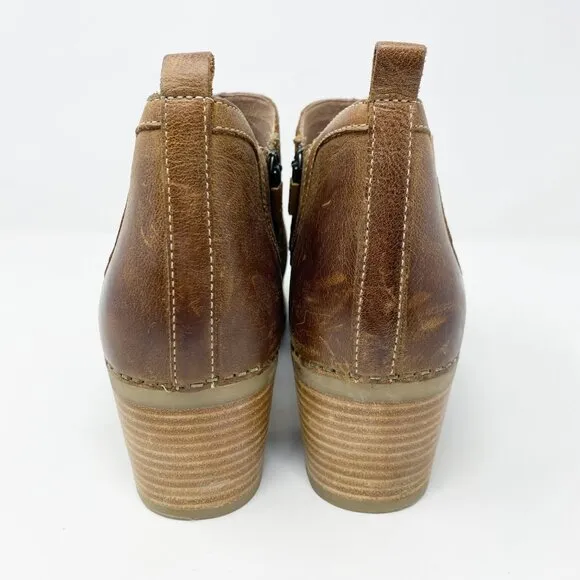 Dansko Brown Burnished Leather Ankle Booties Women's Size EU 42 EUC Side Zip