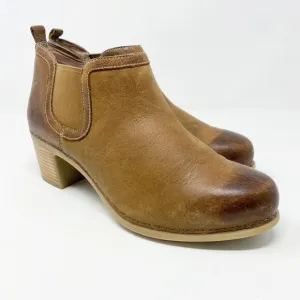 Dansko Brown Burnished Leather Ankle Booties Women's Size EU 42 EUC Side Zip