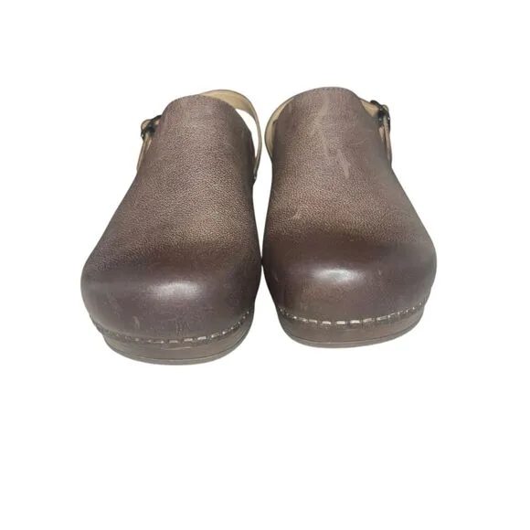Dansko Women’s 7 Berry Clogs Brown Leather Slingback Mule Comfort Shoes