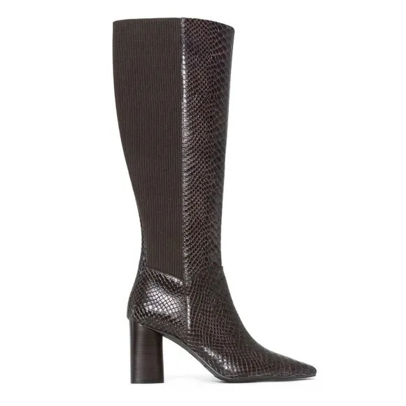 DONALD J PLINER Houda Snakeskin Embossed Knee High Leather Boots