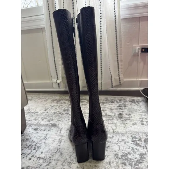 DONALD J PLINER Houda Snakeskin Embossed Knee High Leather Boots