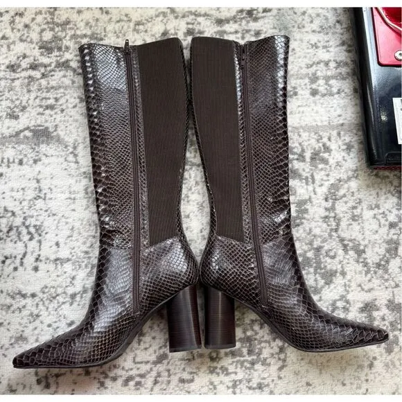 DONALD J PLINER Houda Snakeskin Embossed Knee High Leather Boots