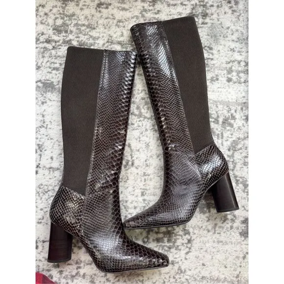 DONALD J PLINER Houda Snakeskin Embossed Knee High Leather Boots