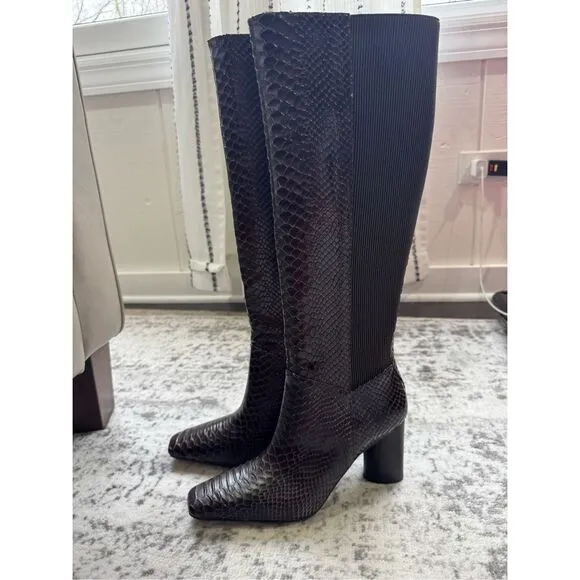 DONALD J PLINER Houda Snakeskin Embossed Knee High Leather Boots