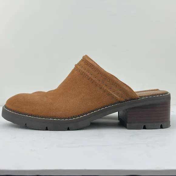 Donald Pliner Womens Sahara Studded Mules Leather Chestnut Shoes Size 8.5