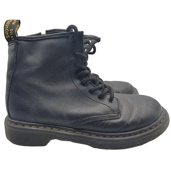 Dr. Martens Kids Size US 2 Black Leather 1460 J Youth Side Zip Ankle Boots