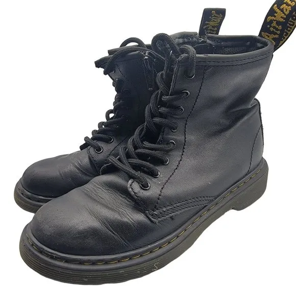 Dr. Martens Kids Size US 2 Black Leather 1460 J Youth Side Zip Ankle Boots
